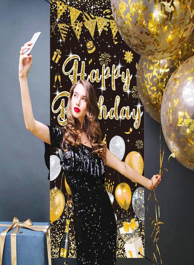 GYA 3x6ft Black Gold Birthday Door Banner Glitter Sequin Happy Birthday Background Cake Balloons Gifts Backdrops Girl Boy Men Women Bday Celebration Party Decor - Image 3